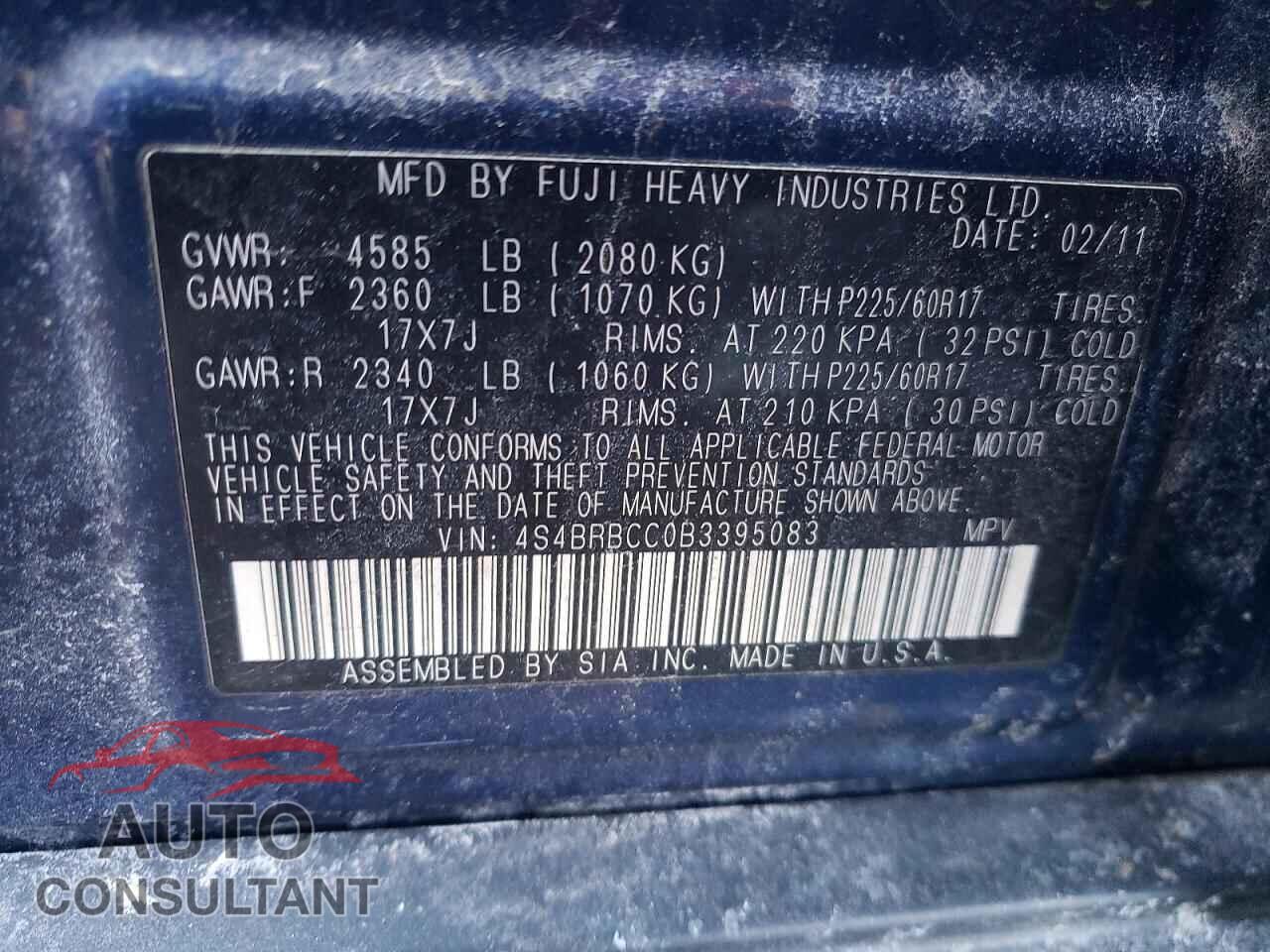SUBARU OUTBACK 2011 - 4S4BRBCC0B3395083