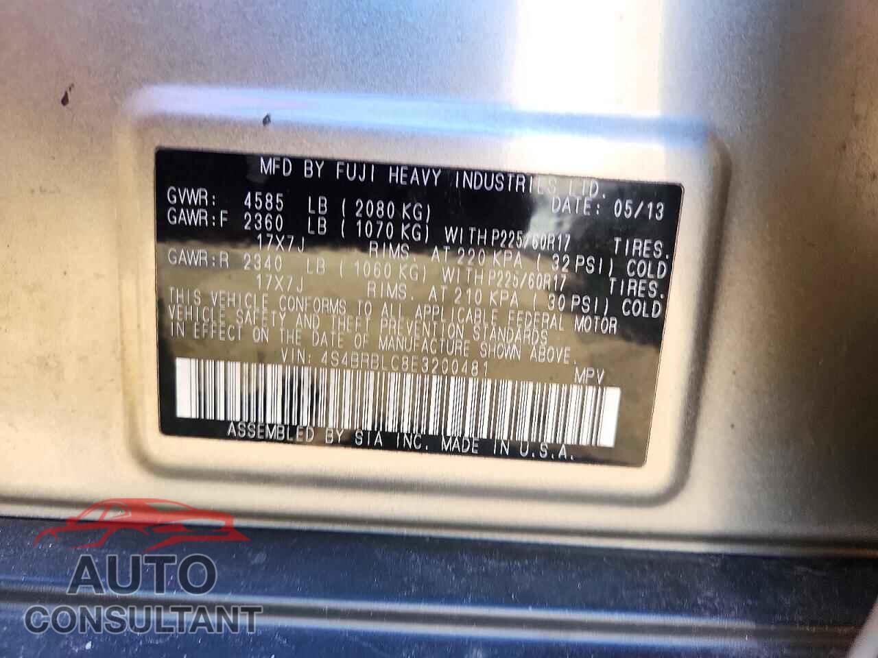 SUBARU OUTBACK 2014 - 4S4BRBLC8E3200481