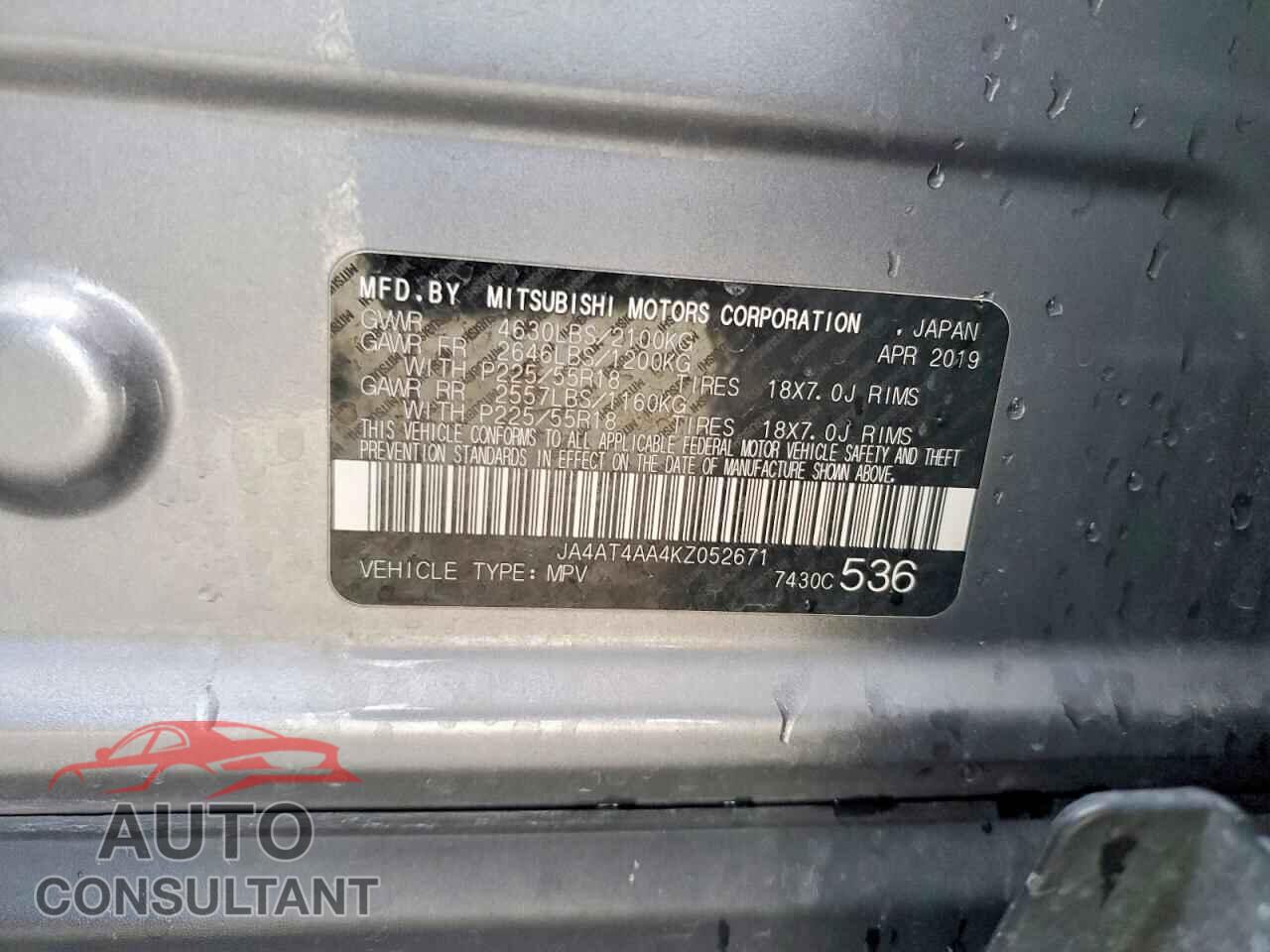 MITSUBISHI ECLIPSE 2019 - JA4AT4AA4KZ052671
