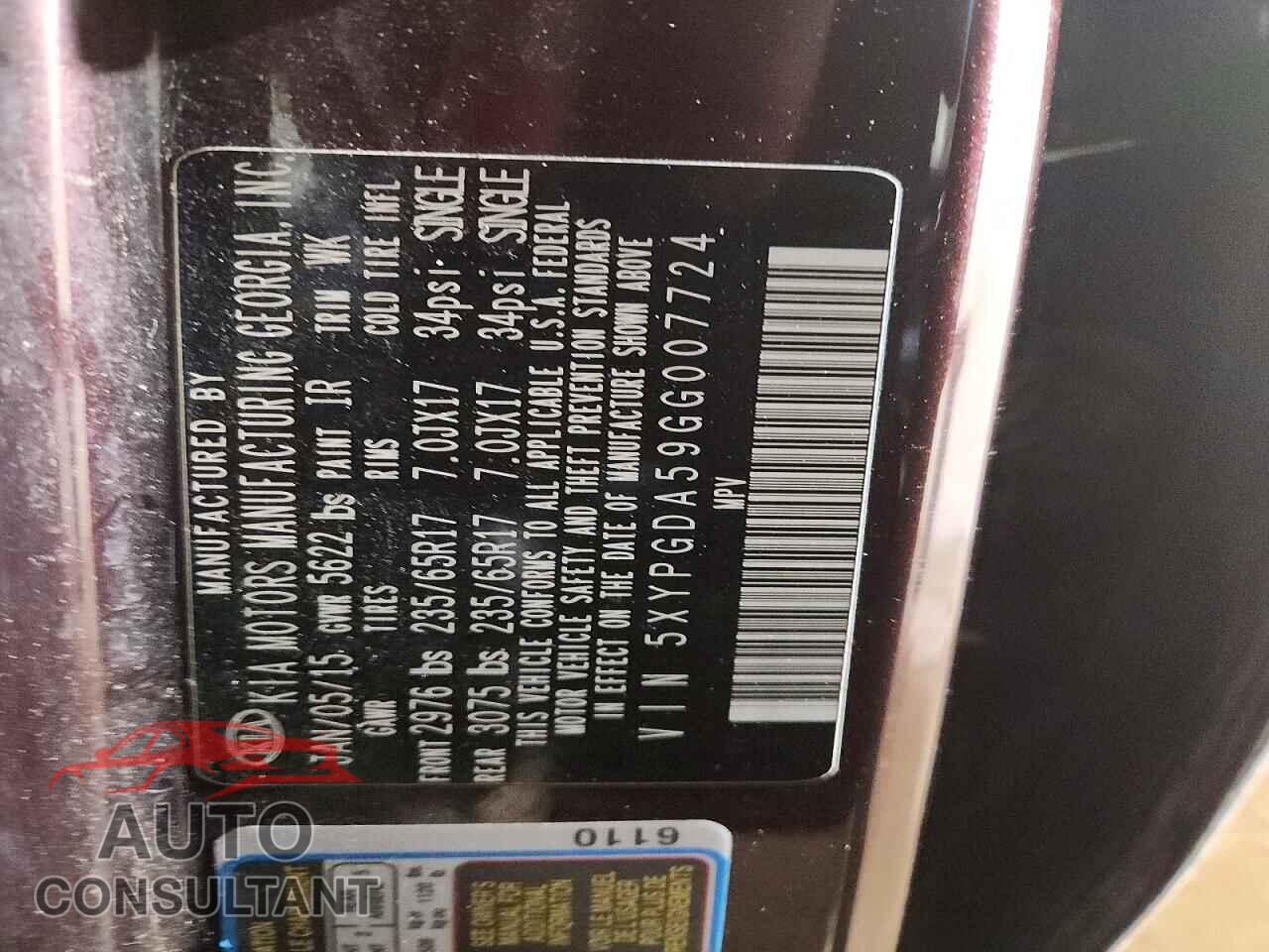 KIA SORENTO 2016 - 5XYPGDA59GG007724