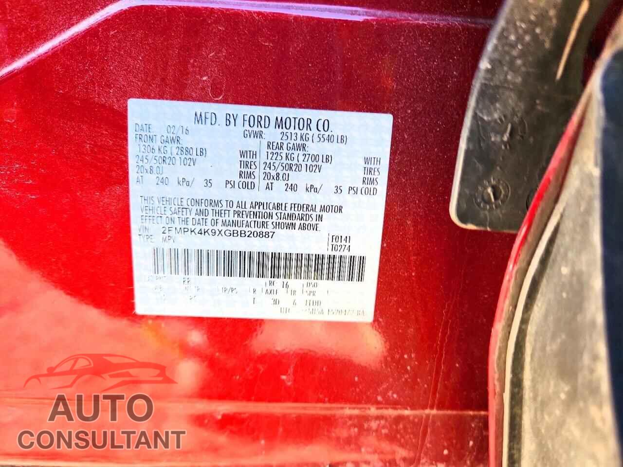 FORD EDGE 2016 - 2FMPK4K9XGBB20887