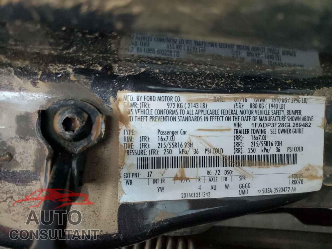 FORD FOCUS 2016 - 1FADP3F28GL269482