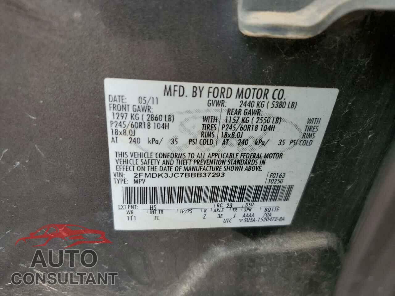 FORD EDGE 2011 - 2FMDK3JC7BBB37293