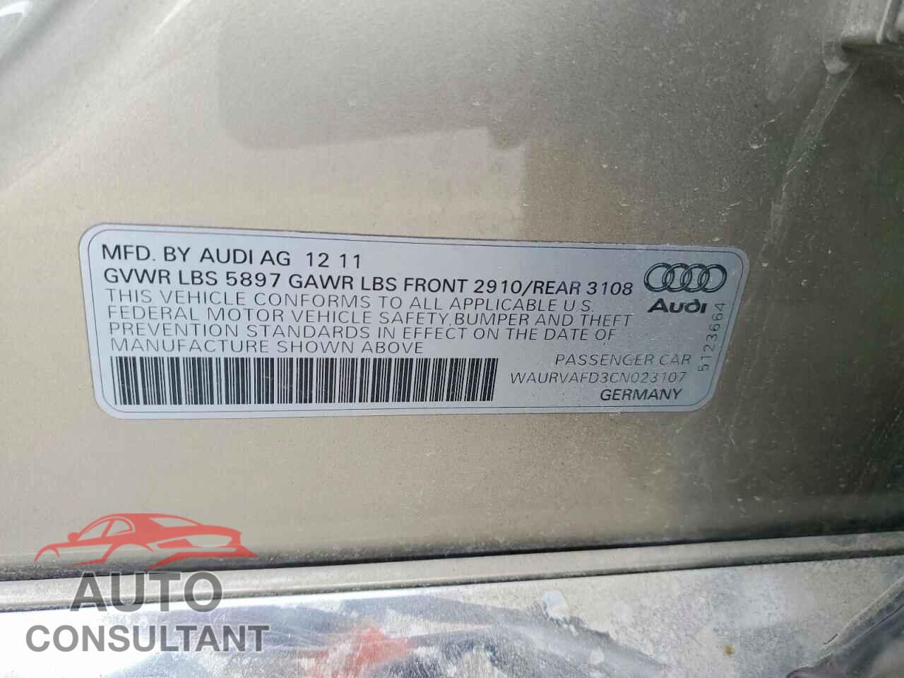 AUDI A8 2012 - WAURVAFD3CN023107