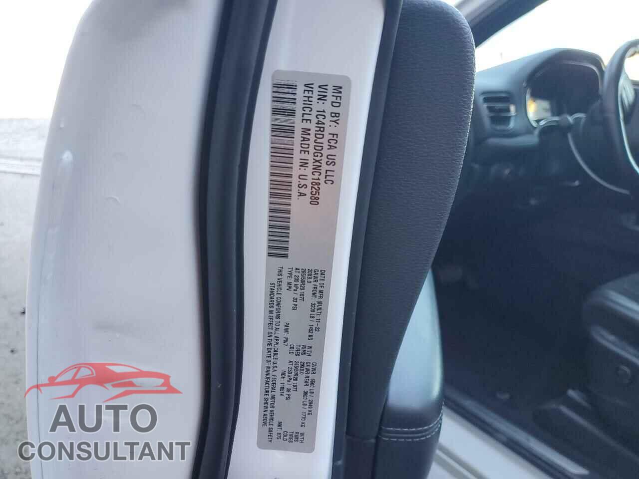 DODGE DURANGO 2022 - 1C4RDJDGXNC182580