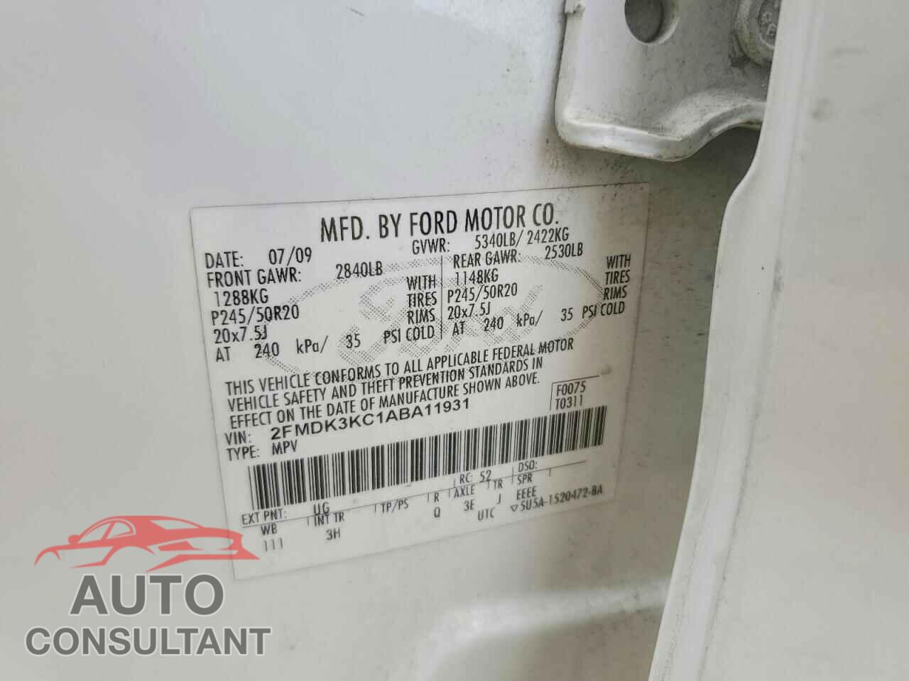 FORD EDGE 2010 - 2FMDK3KC1ABA11931