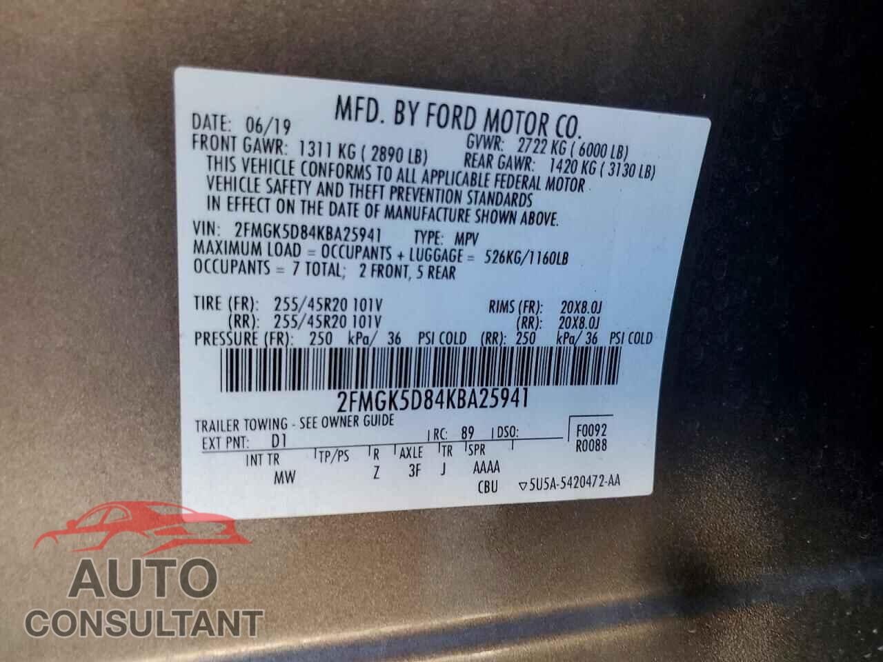 FORD FLEX 2019 - 2FMGK5D84KBA25941