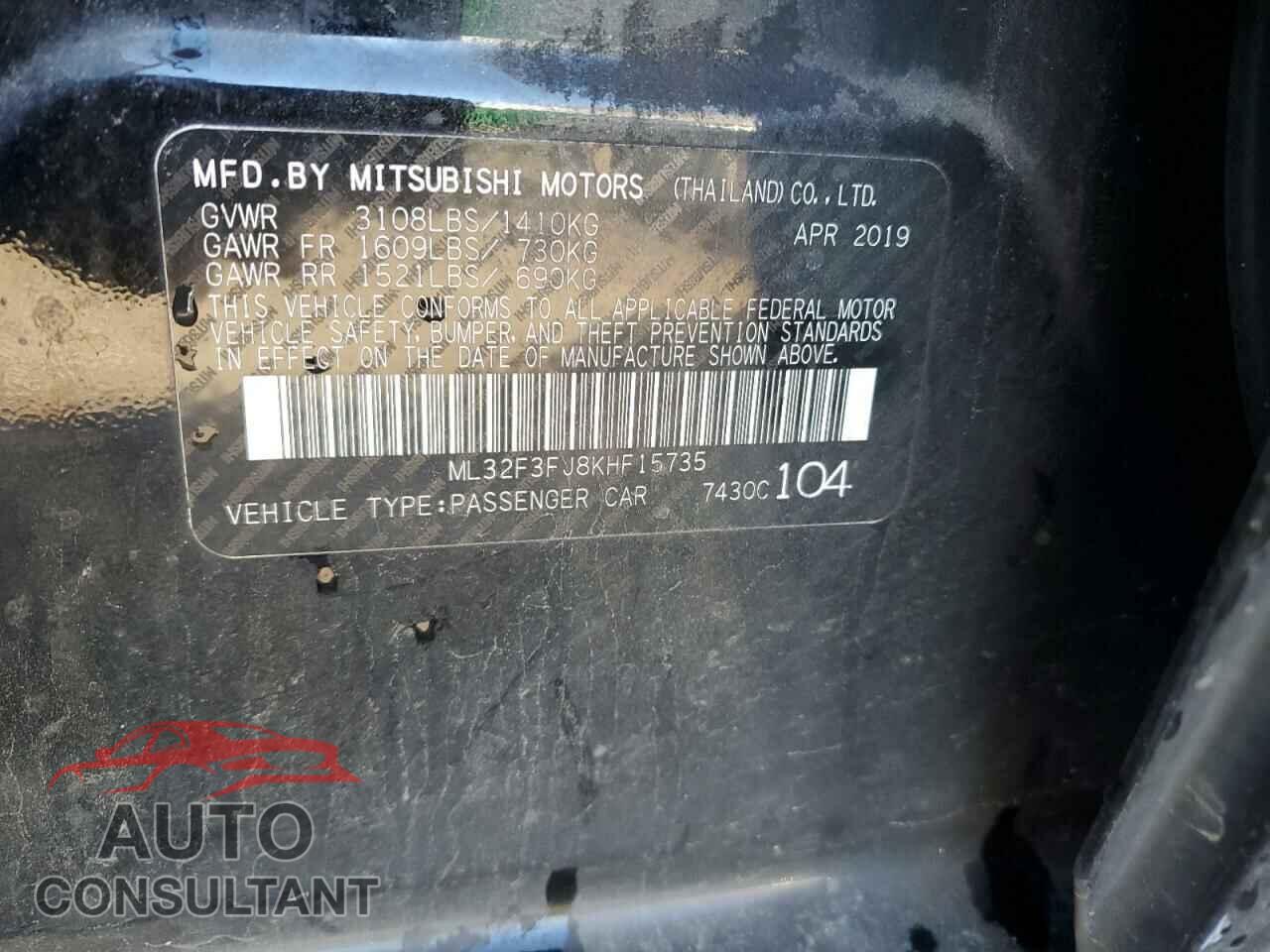 MITSUBISHI MIRAGE 2019 - ML32F3FJ8KHF15735
