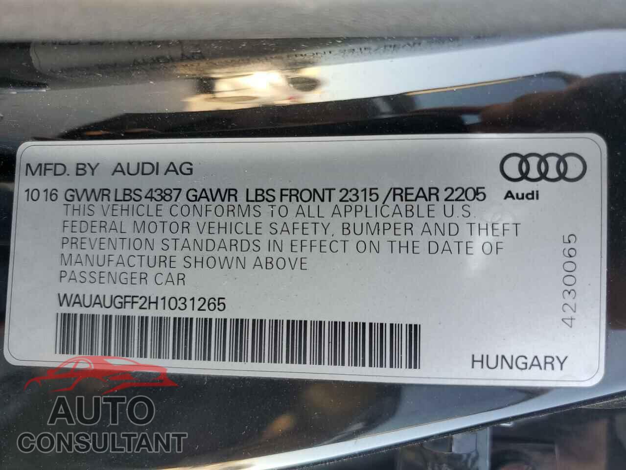 AUDI A3 2017 - WAUAUGFF2H1031265