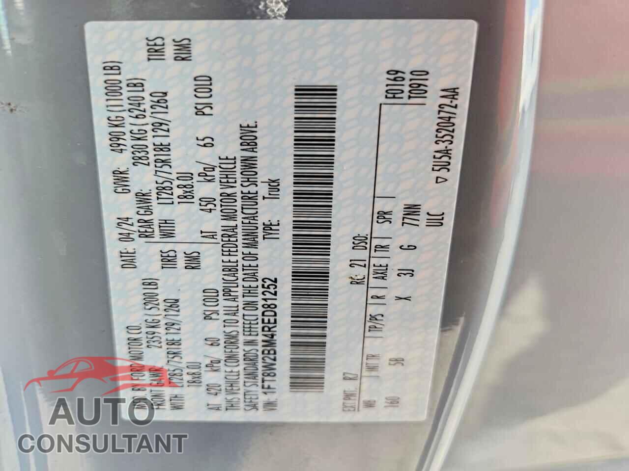 FORD F250 2024 - 1FT8W2BM4RED81252