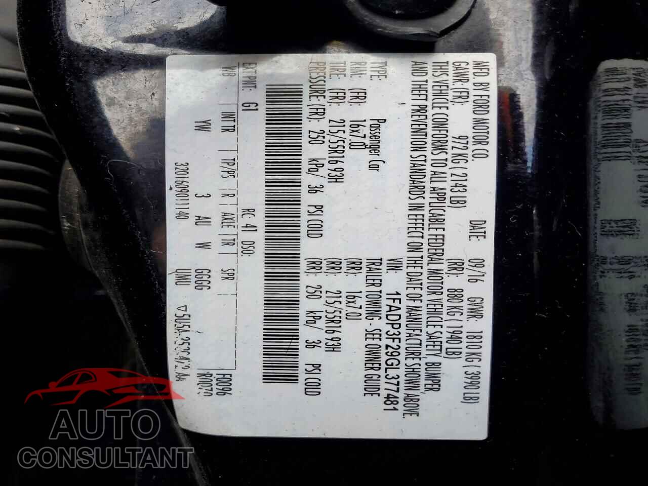 FORD FOCUS 2016 - 1FADP3F29GL377481
