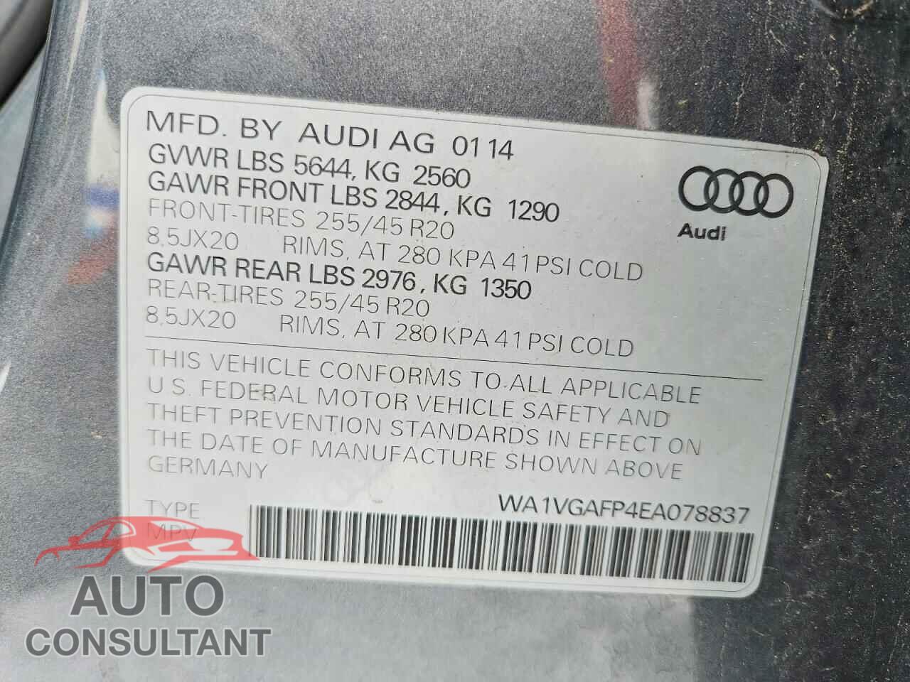AUDI SQ5 2014 - WA1VGAFP4EA078837