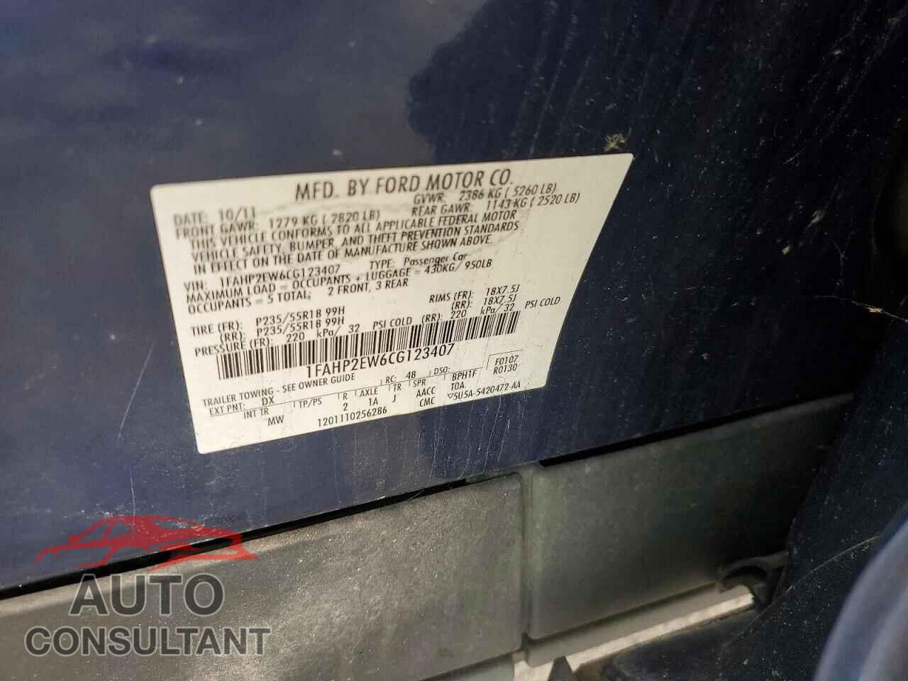 FORD TAURUS 2012 - 1FAHP2EW6CG123407