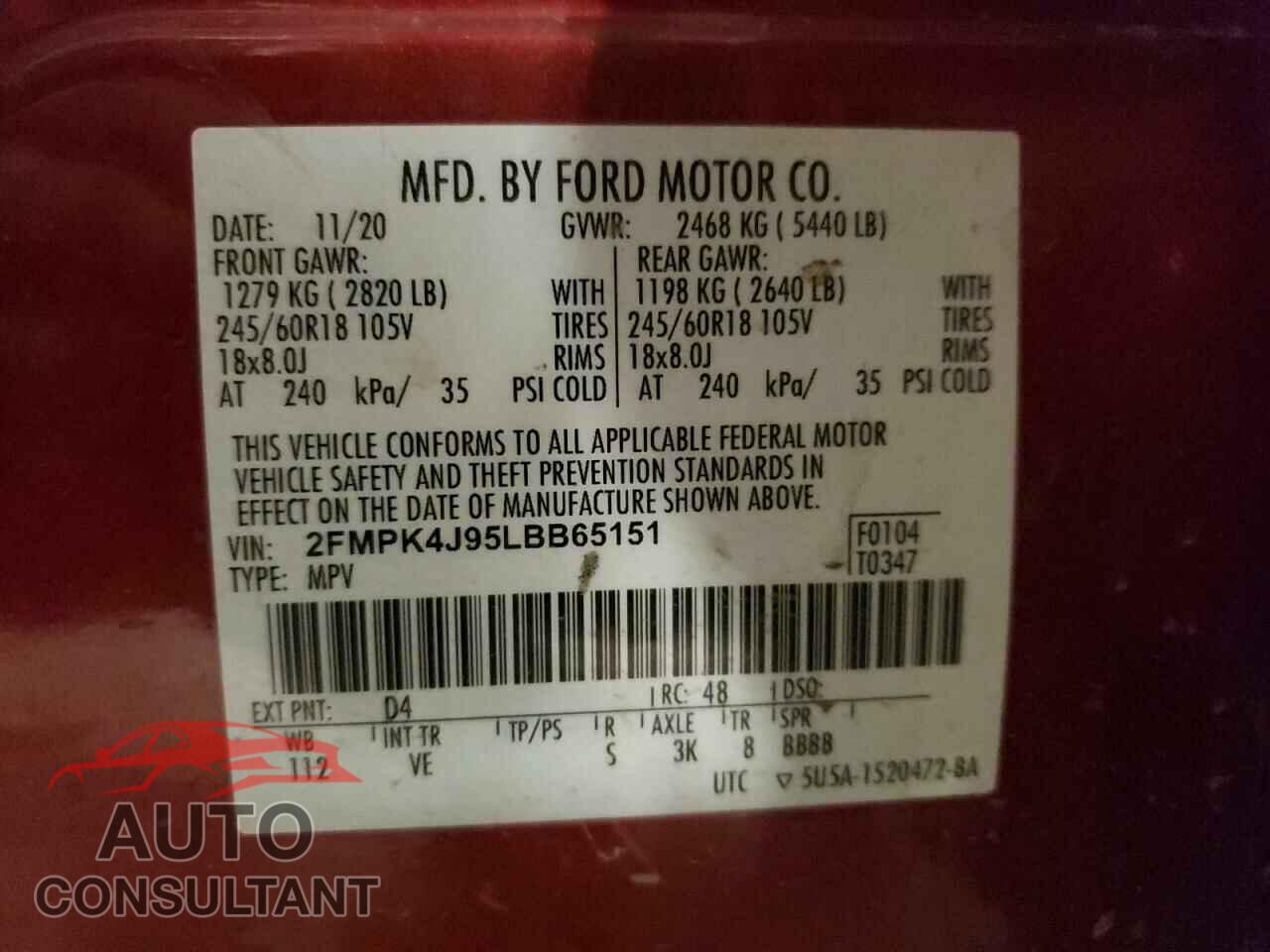 FORD EDGE 2020 - 2FMPK4J95LBB65151