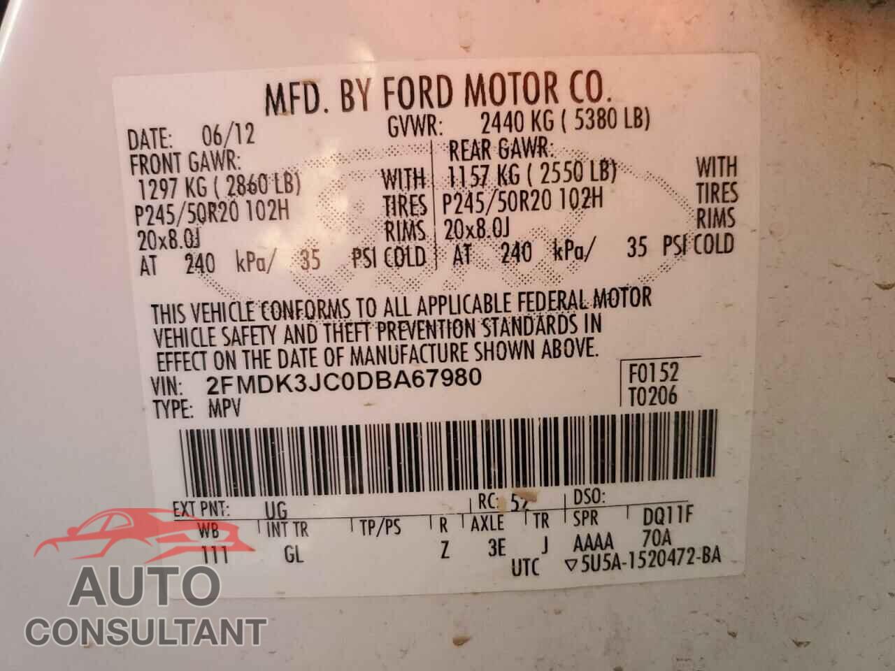 FORD EDGE 2013 - 2FMDK3JC0DBA67980
