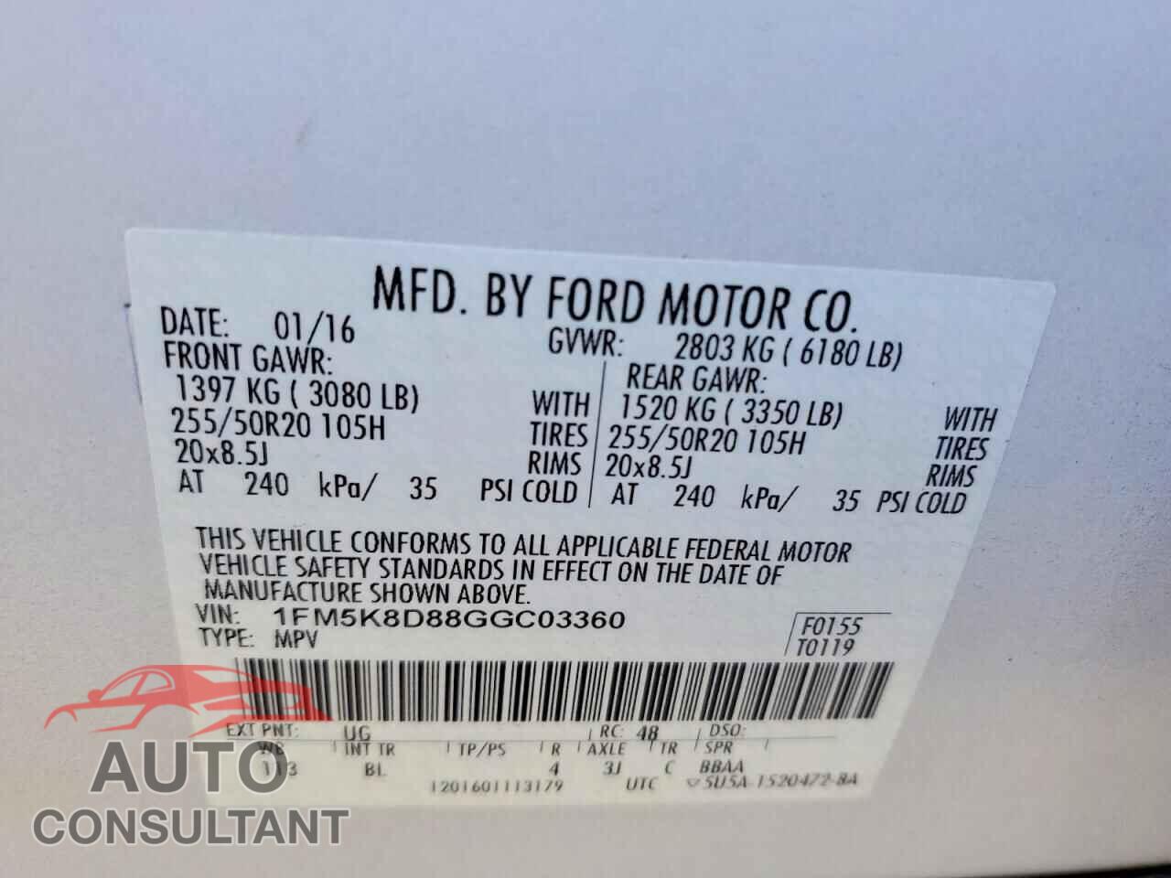 FORD EXPLORER 2016 - 1FM5K8D88GGC03360