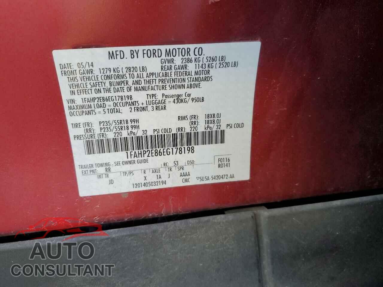 FORD TAURUS 2014 - 1FAHP2E86EG178198