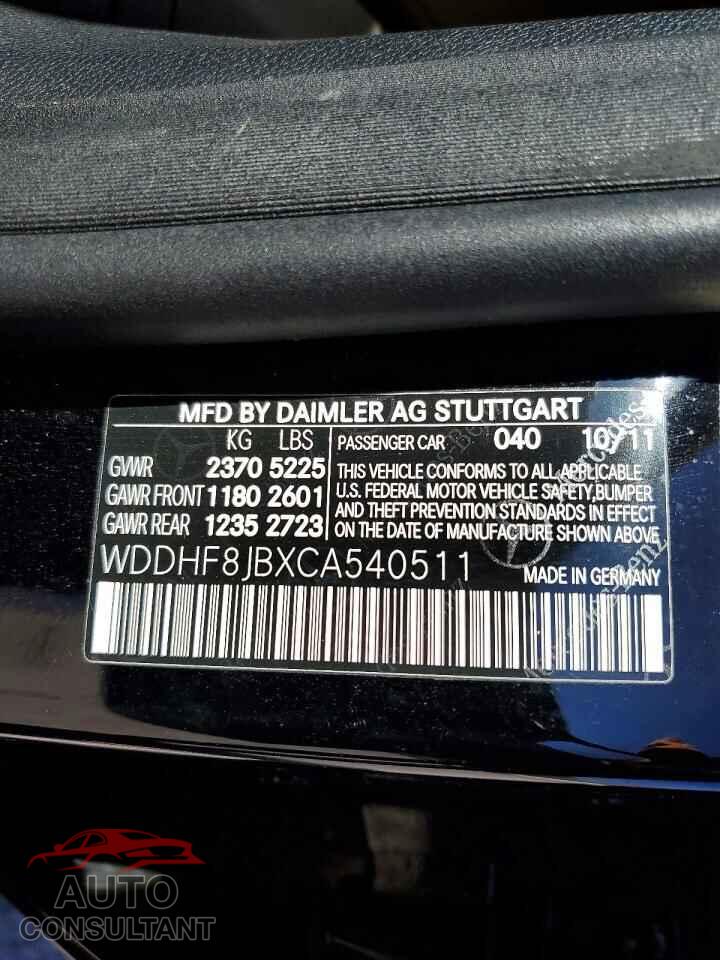 MERCEDES-BENZ E 2012 - WDDHF8JBXCA540511