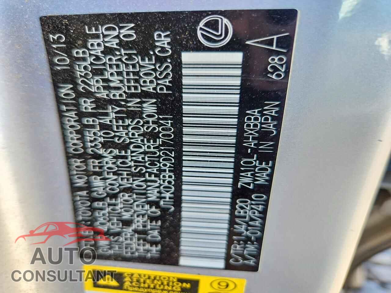 LEXUS CT 200 2013 - JTHKD5BH9D2170041