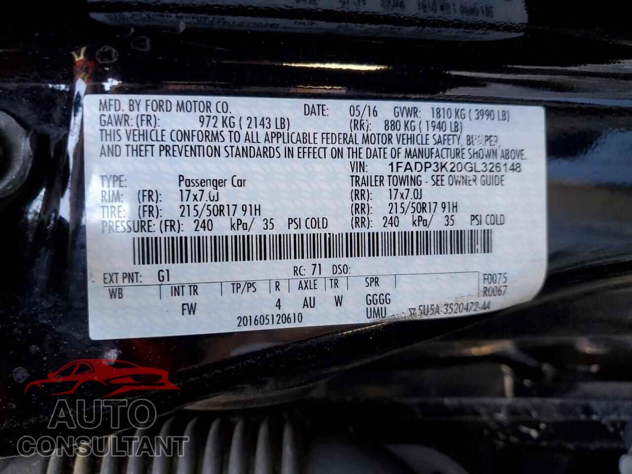 FORD FOCUS 2016 - 1FADP3K20GL326148