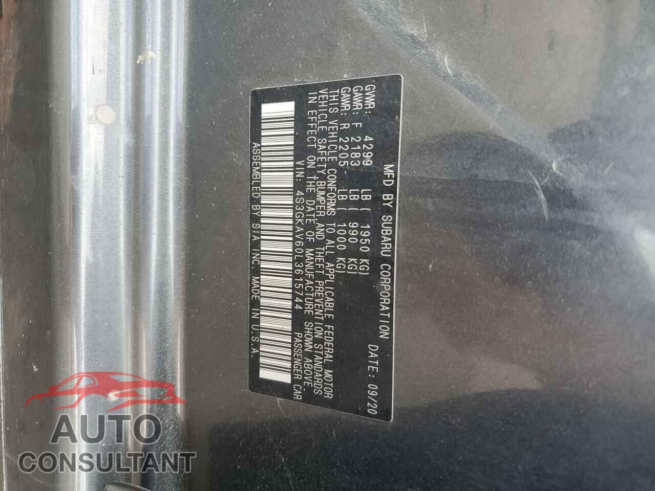 SUBARU IMPREZA 2020 - 4S3GKAV60L3615744