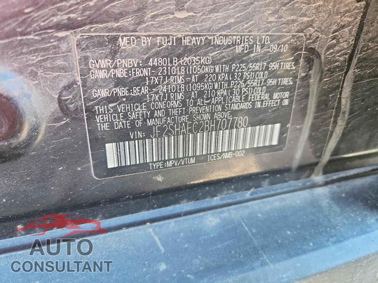 SUBARU FORESTER 2011 - JF2SHAEC2BH707780