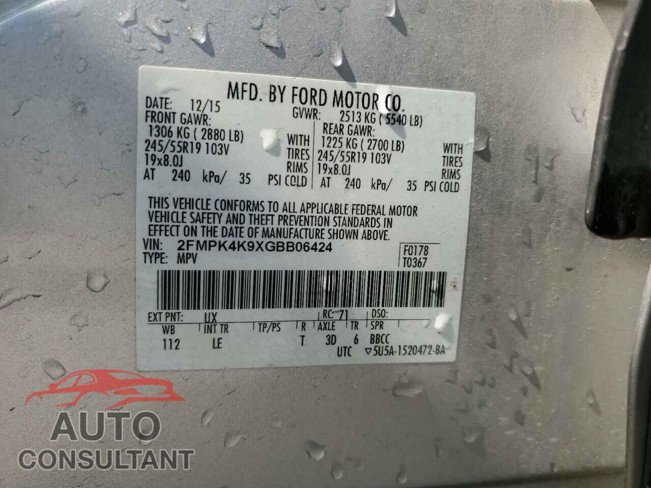 FORD EDGE 2016 - 2FMPK4K9XGBB06424