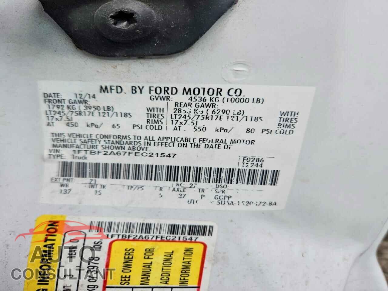 FORD F250 2015 - 1FTBF2A67FEC21547