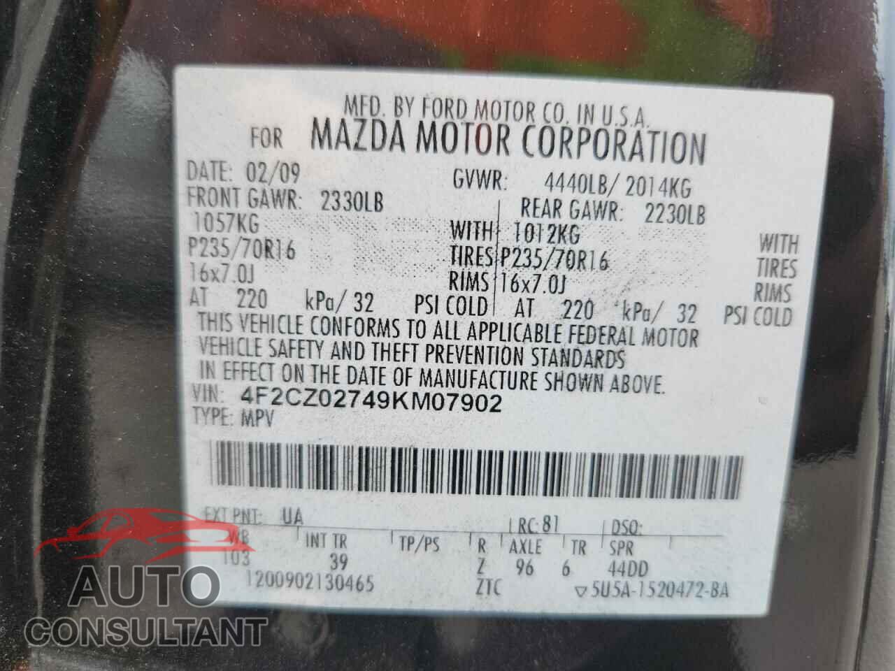 MAZDA TRIBUTE 2009 - 4F2CZ02749KM07902