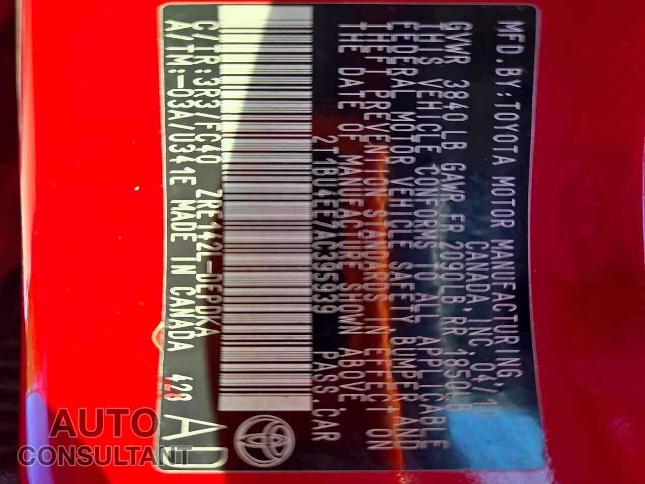 TOYOTA COROLLA 2010 - 2T1BU4EE7AC395939
