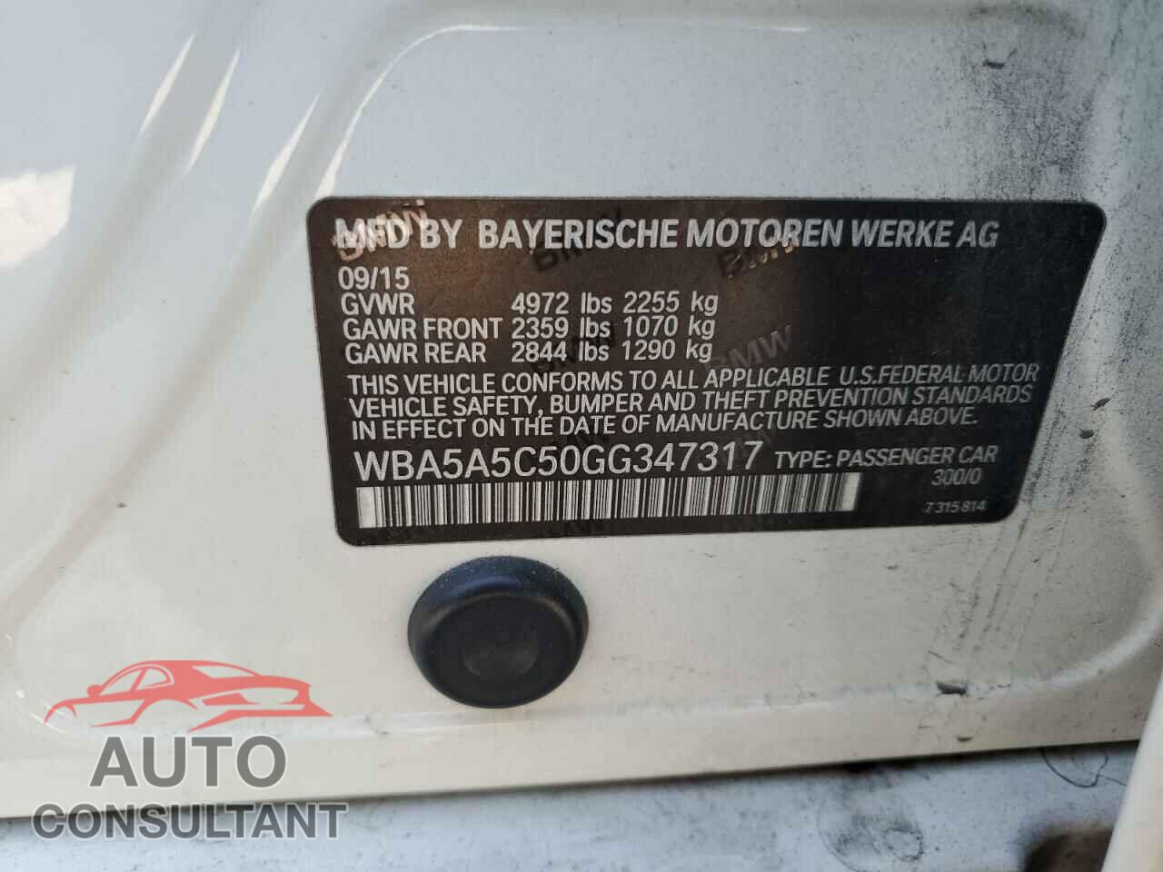 BMW 5 SERIES 2016 - WBA5A5C50GG347317