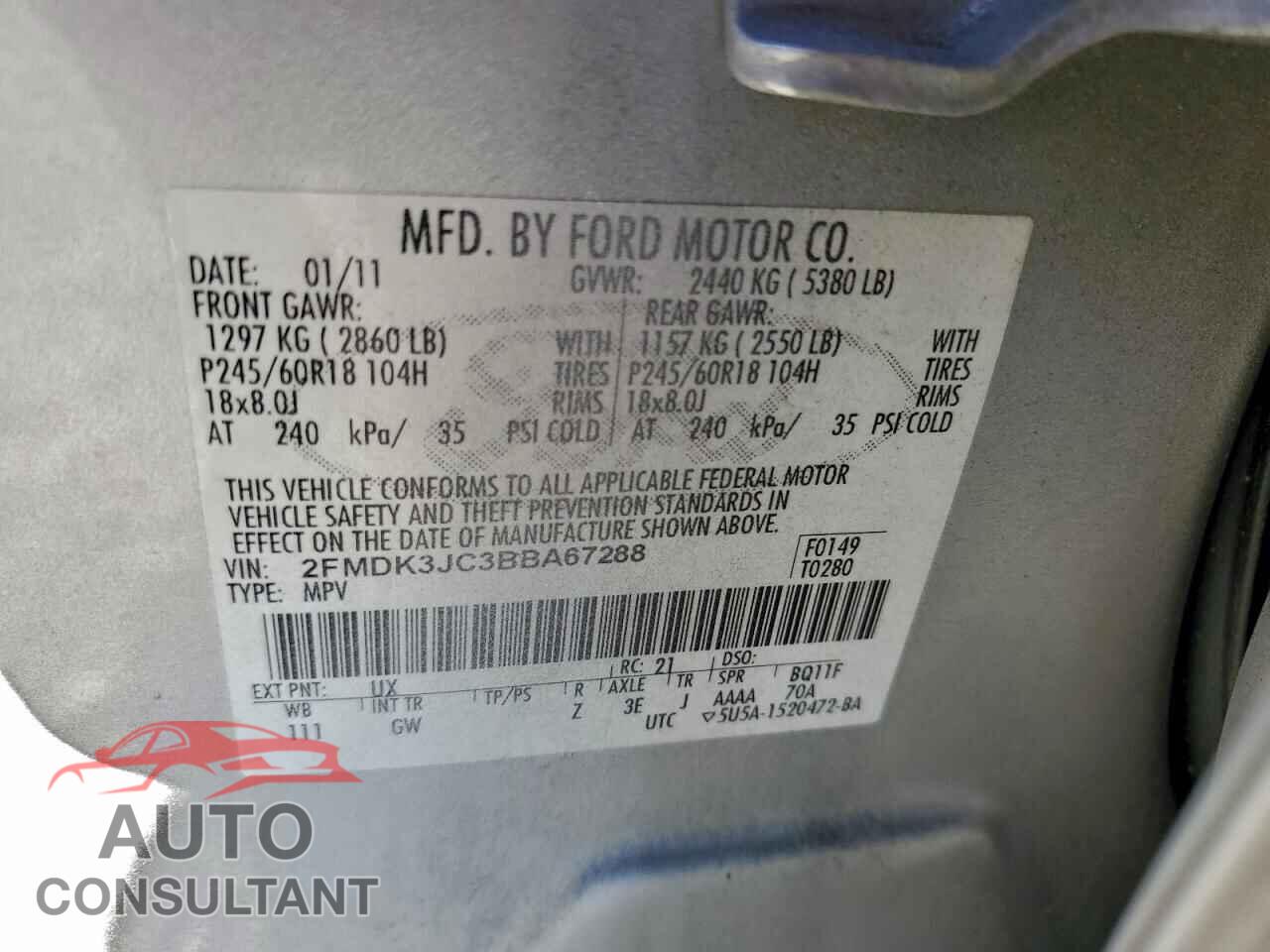 FORD EDGE 2011 - 2FMDK3JC3BBA67288