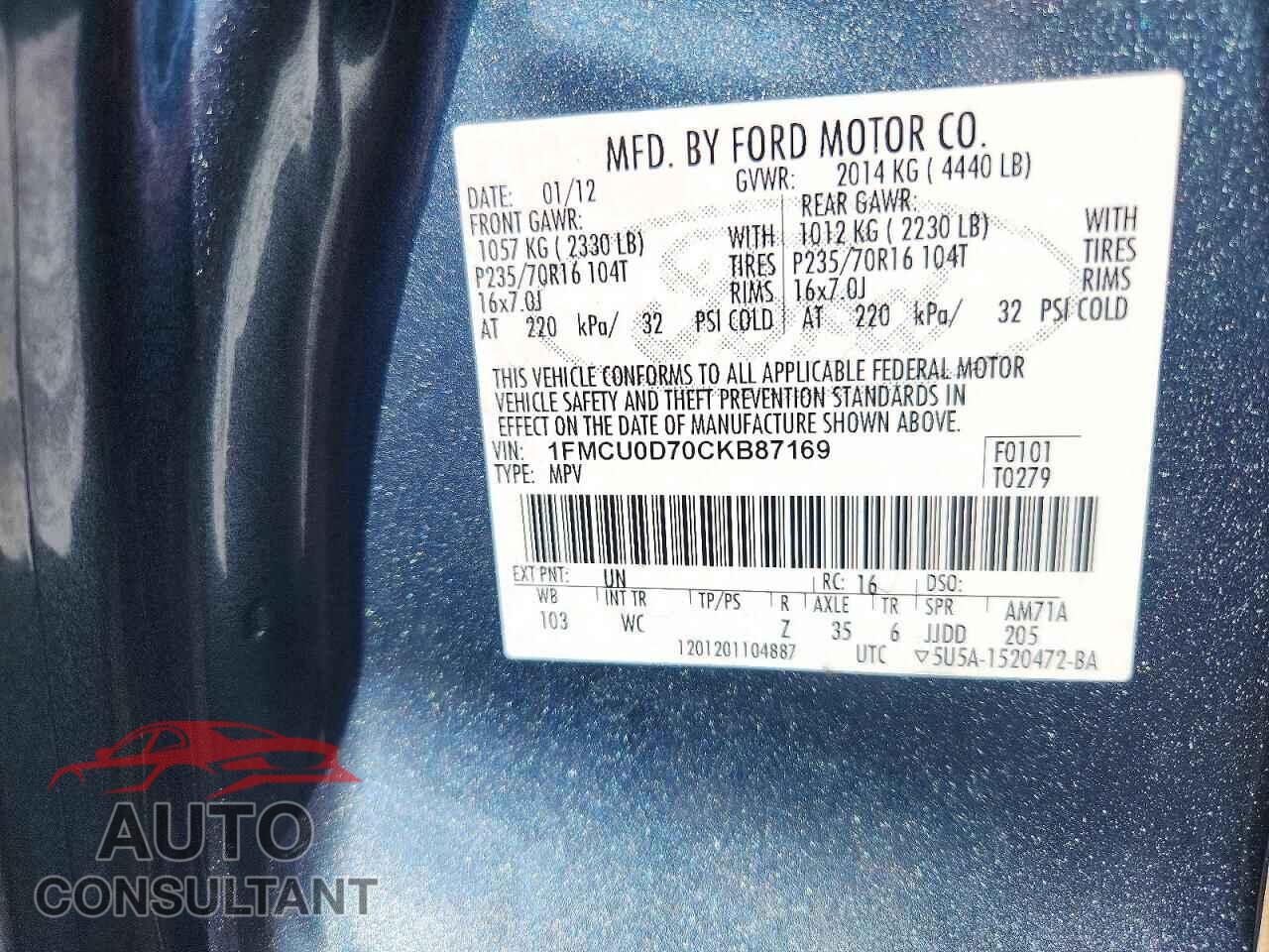 FORD ESCAPE 2012 - 1FMCU0D70CKB87169