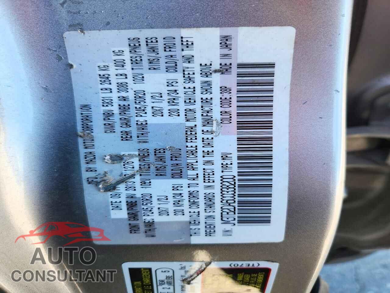 MAZDA CX-9 2012 - JM3TB2DA6C0338200