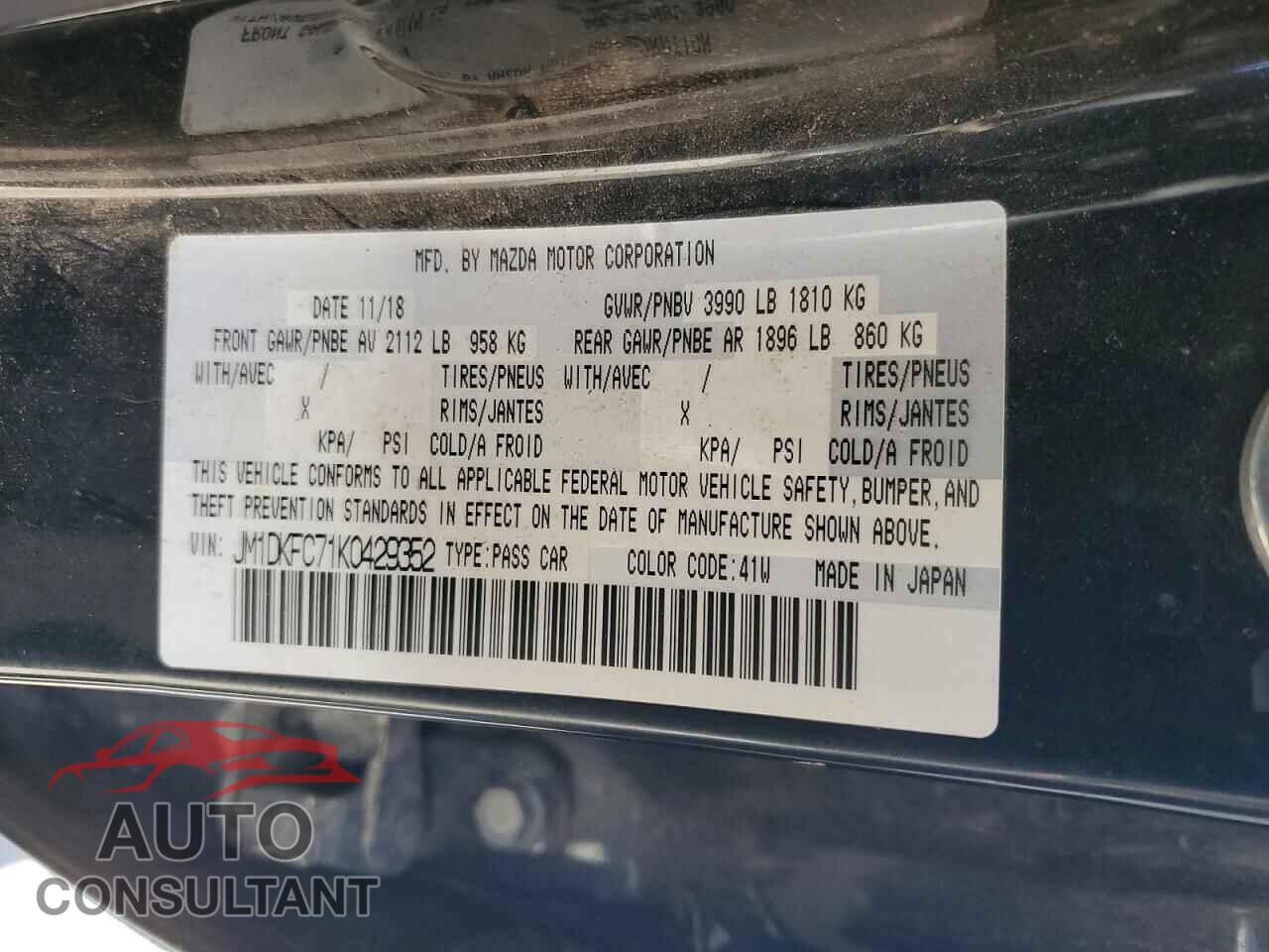 MAZDA CX-3 2019 - JM1DKFC71K0429352