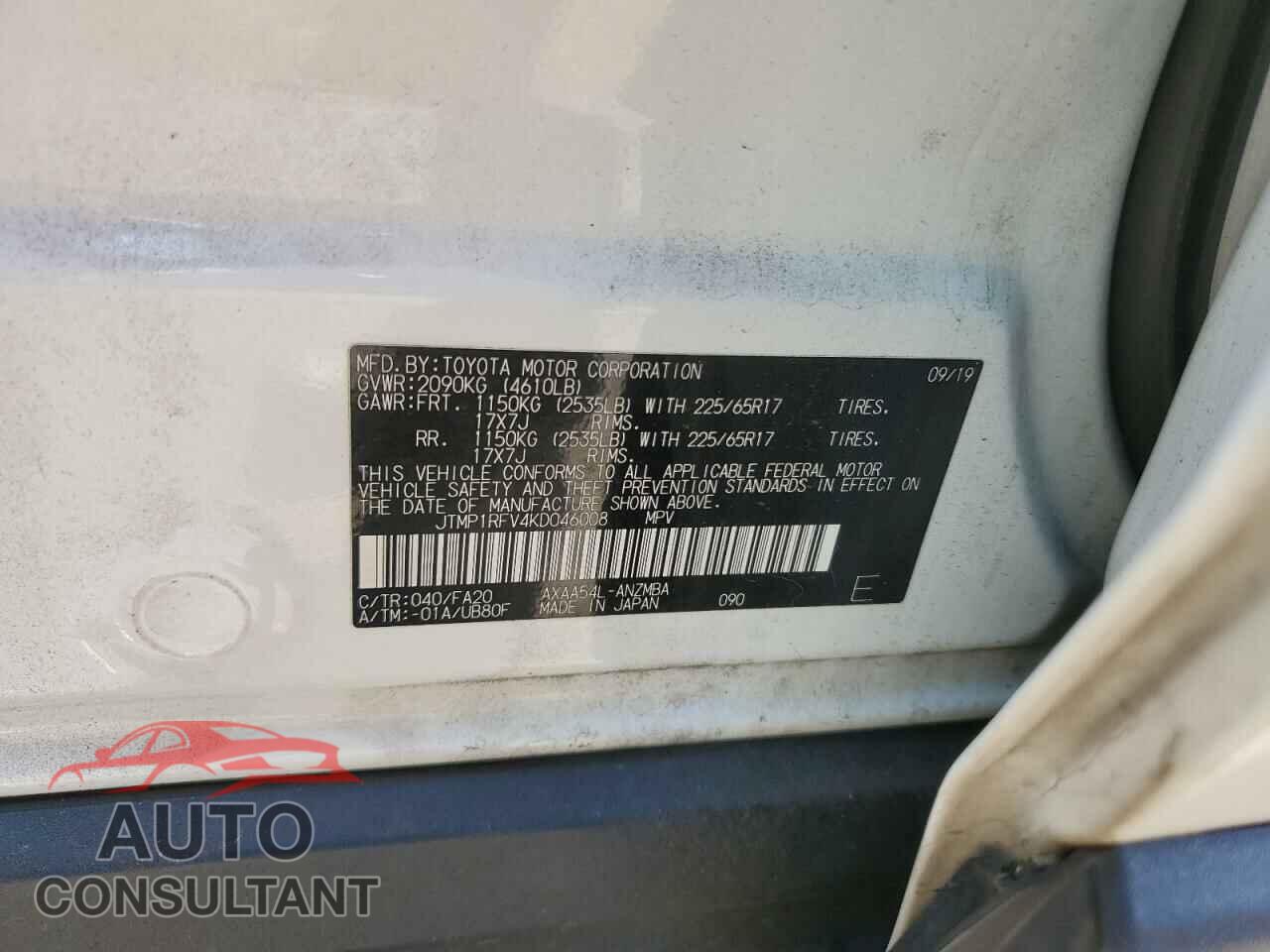 TOYOTA RAV4 2019 - JTMP1RFV4KD046008