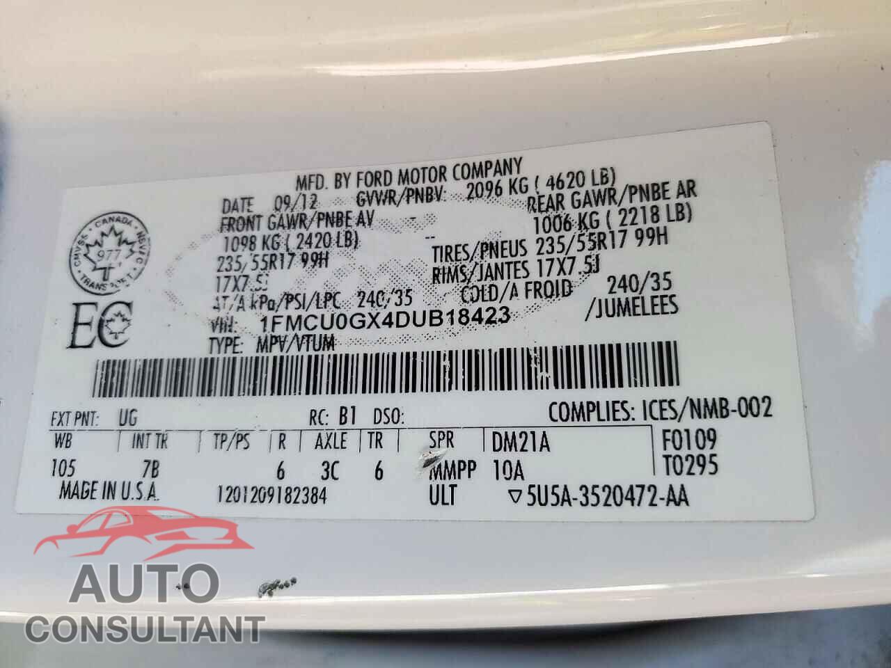 FORD ESCAPE 2013 - 1FMCU0GX4DUB18423