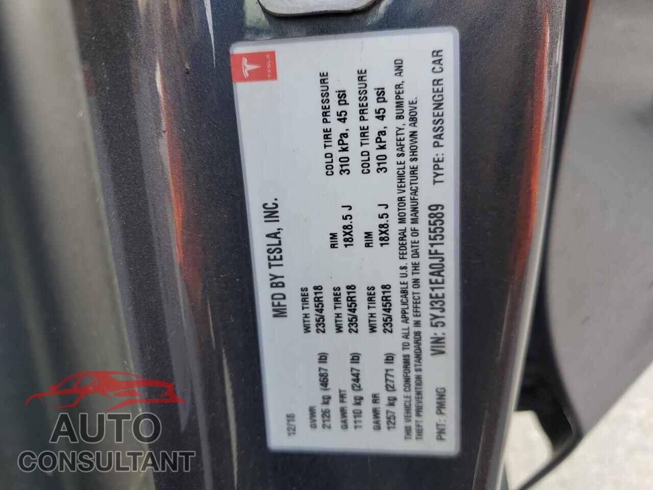 TESLA MODEL 3 2018 - 5YJ3E1EA0JF155589