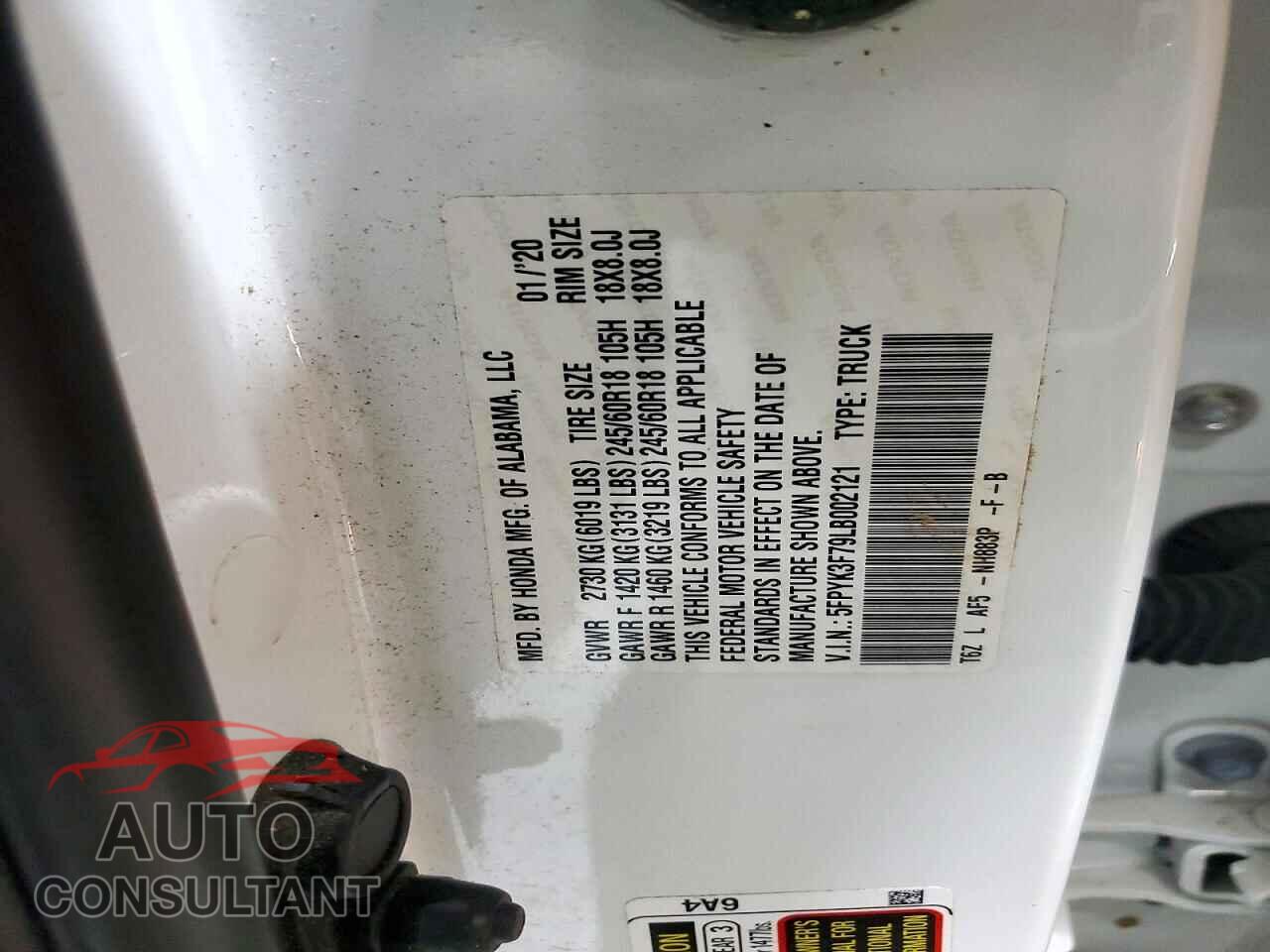 HONDA RIDGELINE 2020 - 5FPYK3F79LB002121