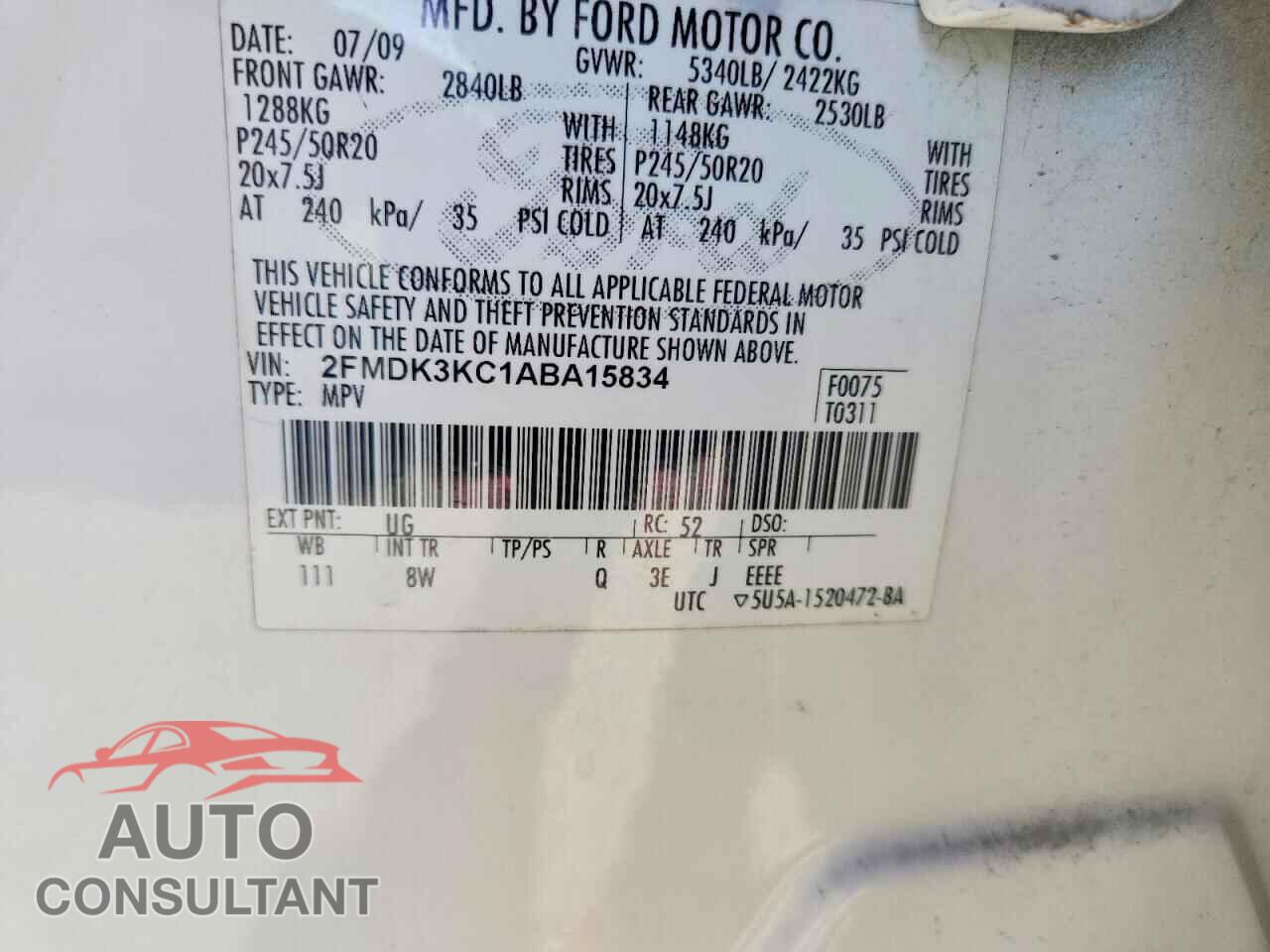 FORD EDGE 2010 - 2FMDK3KC1ABA15834