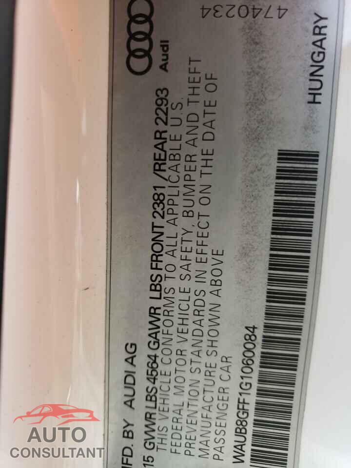 AUDI A3 2016 - WAUB8GFF1G1060084