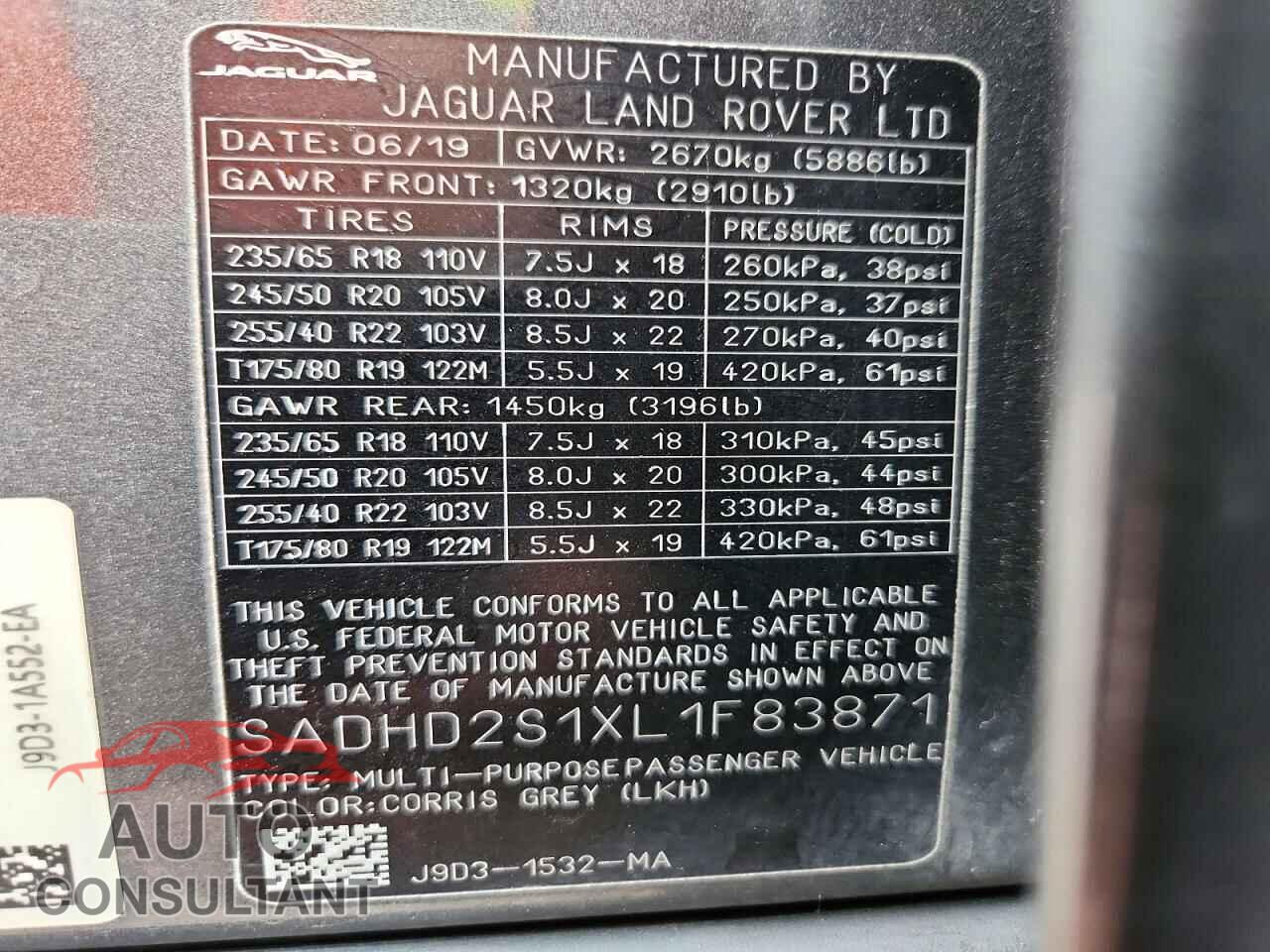 JAGUAR I-PACE 2020 - SADHD2S1XL1F83871
