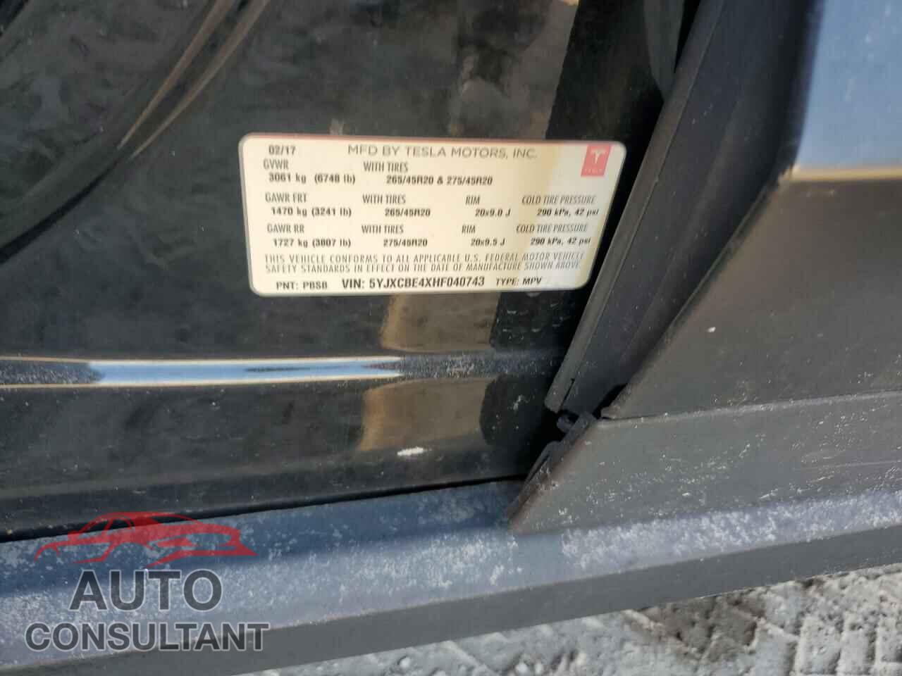 TESLA MODEL X 2017 - 5YJXCBE4XHF040743