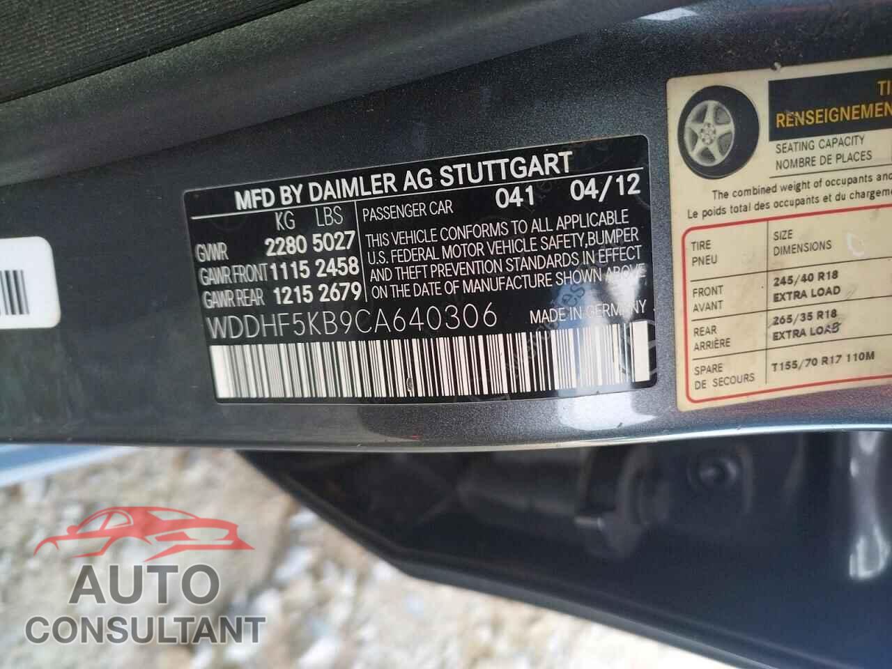 MERCEDES-BENZ E-CLASS 2012 - WDDHF5KB9CA640306