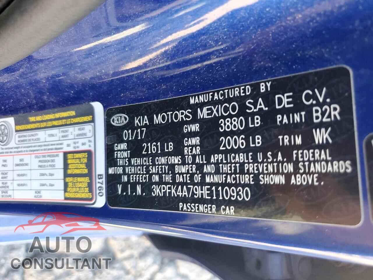 KIA FORTE 2017 - 3KPFK4A79HE110930