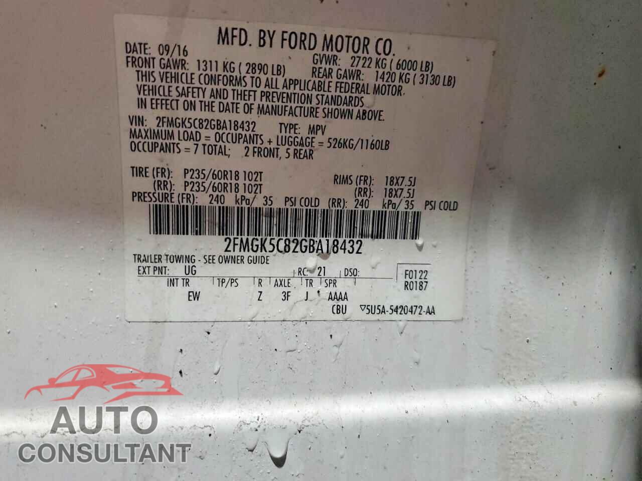 FORD FLEX 2016 - 2FMGK5C82GBA18432