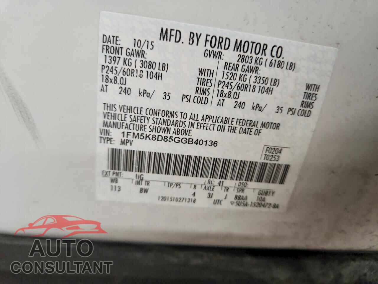 FORD EXPLORER 2016 - 1FM5K8D85GGB40136
