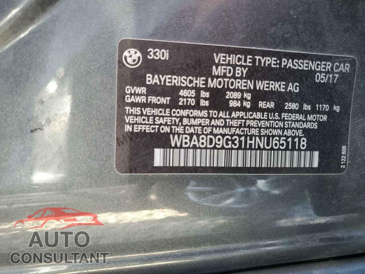 BMW 3 SERIES 2017 - WBA8D9G31HNU65118