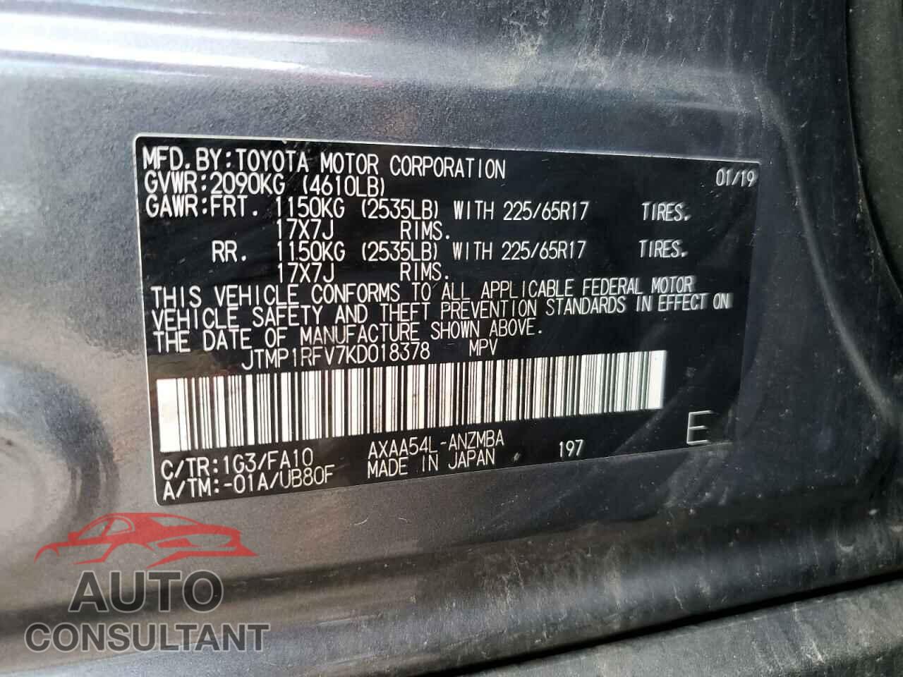 TOYOTA RAV4 2019 - JTMP1RFV7KD018378