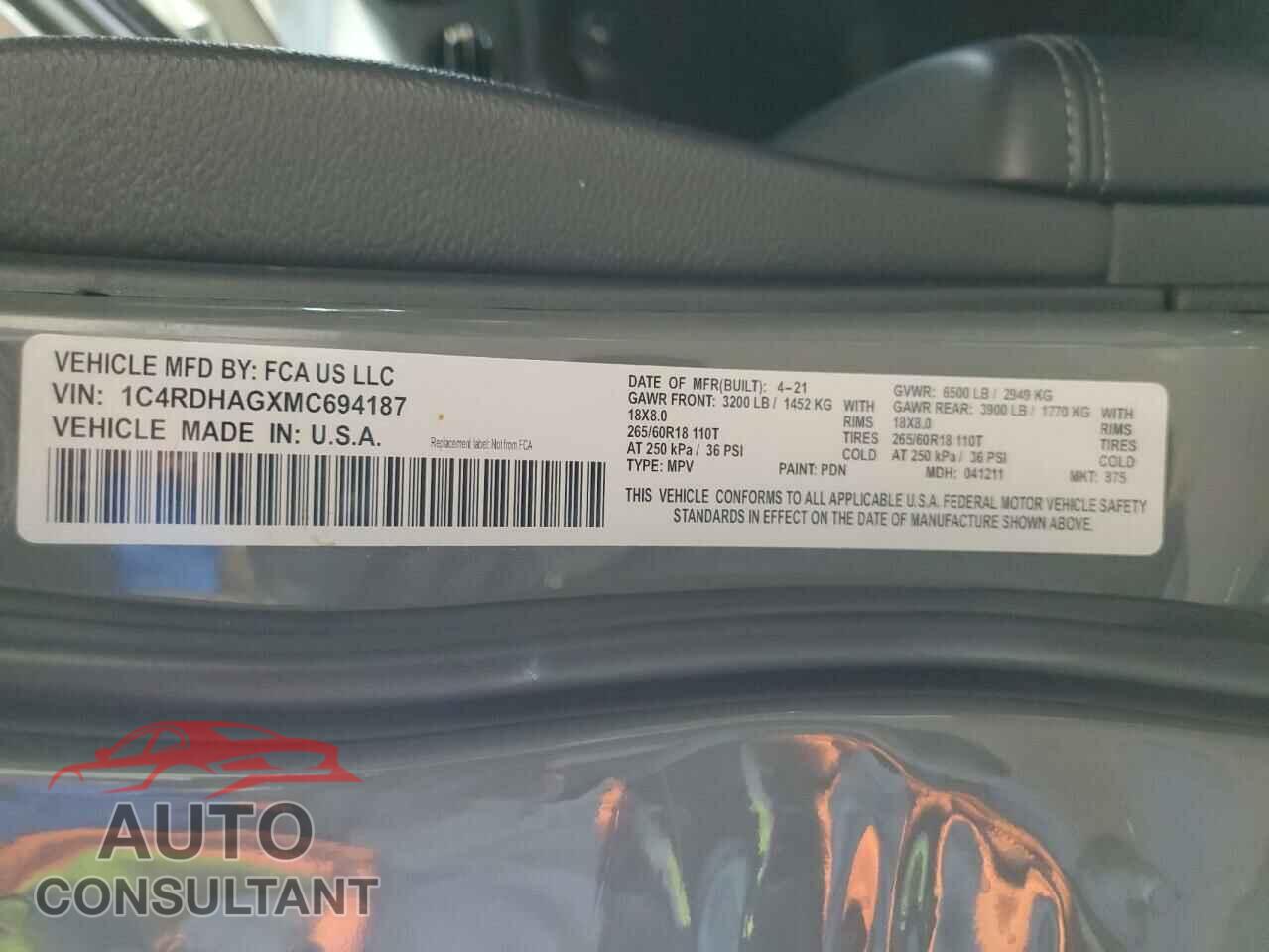 DODGE DURANGO 2021 - 1C4RDHAGXMC694187